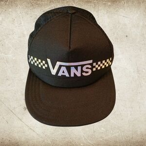 Vans Mesh Snap Back Hat, Chrome Look Logo, Adjustable Black EUC